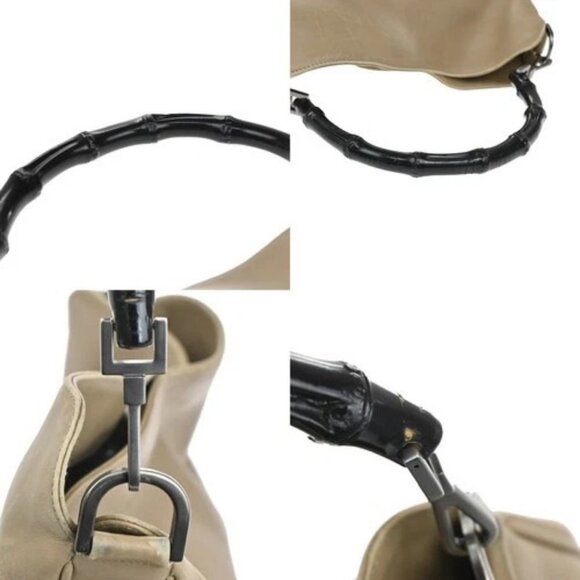 GUCCI GG Logo 2Way Shoulder Hand Bag Bamboo Leather Beige SHW 68TA208 - Picture 8 of 15